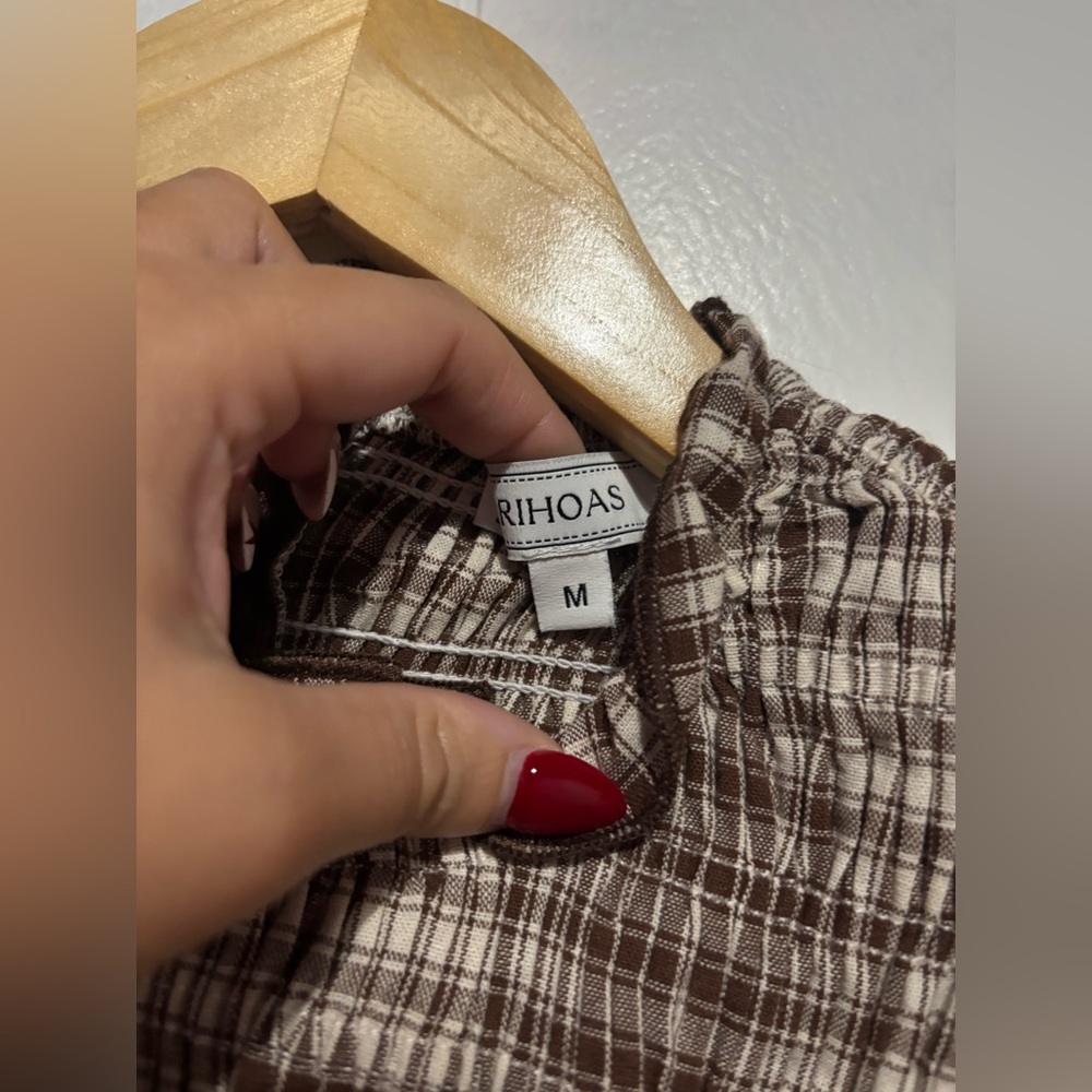 RIHOAS Brown Gingham Long Sleeve Smocked Waist Dress - Picture 5 of 7
